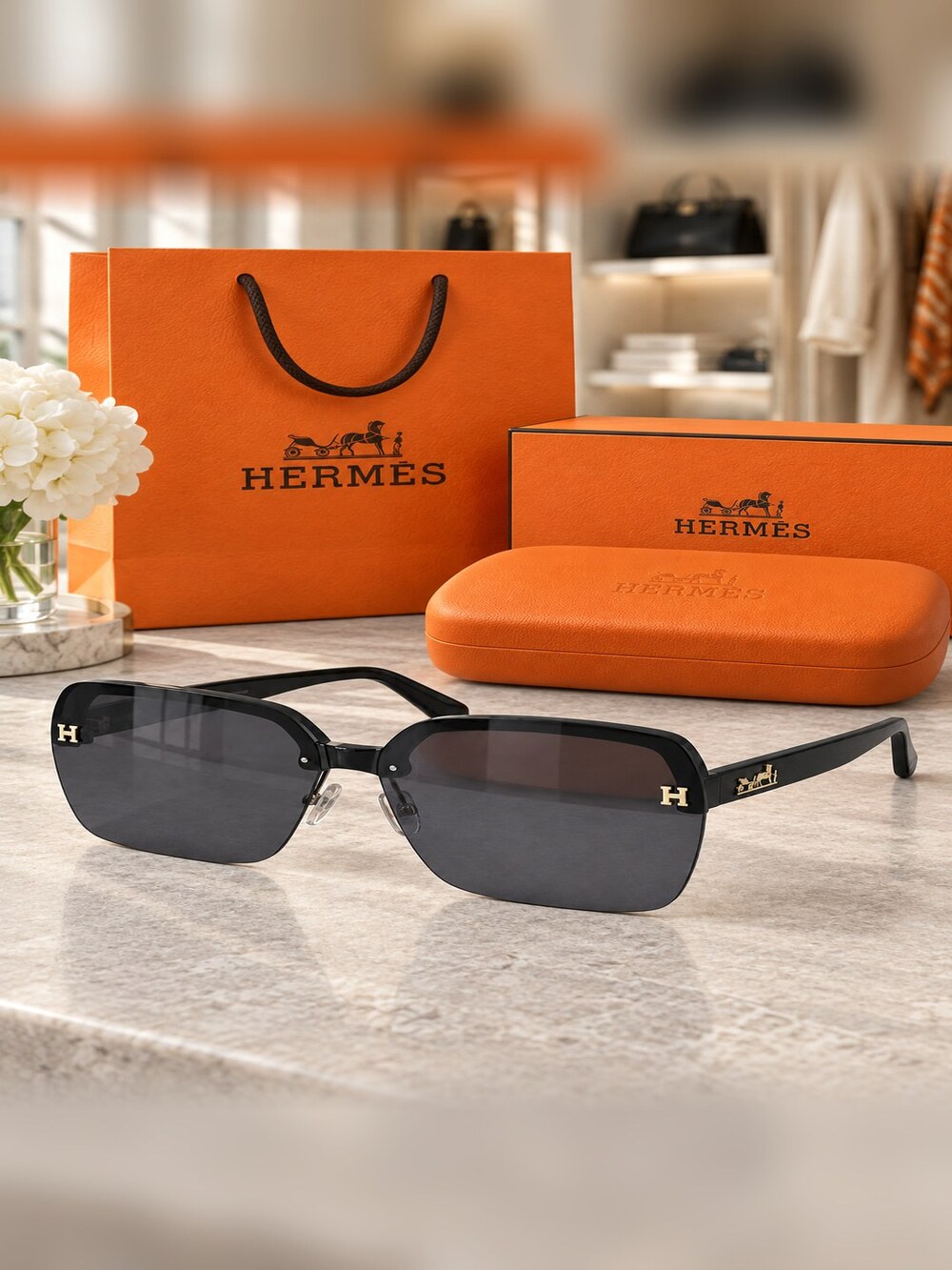 Hermes Black H Square Sunglasses - Picture 2 of 6
